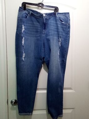 Midnight Velvet Distressed Boyfriend Jeans in Blue Wash